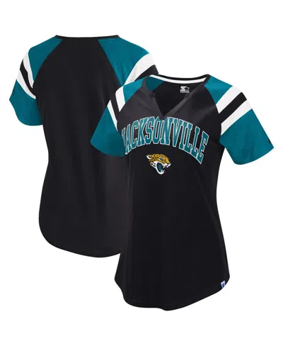 Starter Black Jacksonville Jaguars Game On Notch Neck Raglan T-shirt