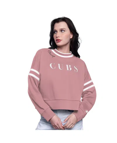 STARTER WOMEN'SÂ PINK CHICAGO CUBS POWER PLAY CROPPED PULLOVER SWEATSHIRT