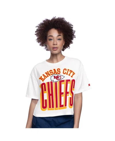 Starter Women's White Kansas City Chiefs Play The Ball Boxy Cropped T-shirt