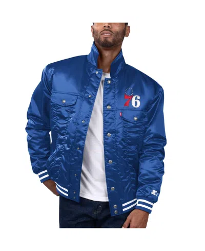 Starter X Levi's Men's Royal Philadelphia 76ers Silver Label Trucker Satin Full-snap Jacket In Blue