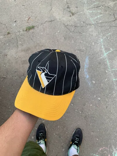 Pre-owned Starter X Vintage Very Starter Cap Pittsburgh Penguins Nhl Hats Y2k 90's In Black/yellow