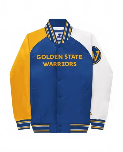 Starter Youth Golden State Warriors Varsity Satin Full-snap Jacket In Blue