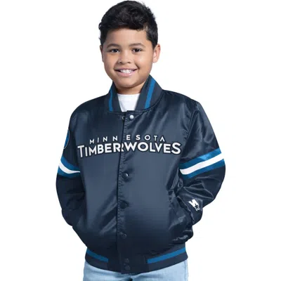 Starter Kids'  Youth Navy Minnesota Timberwolves Scrimmage Full-snap Varsity Jacket In Blue