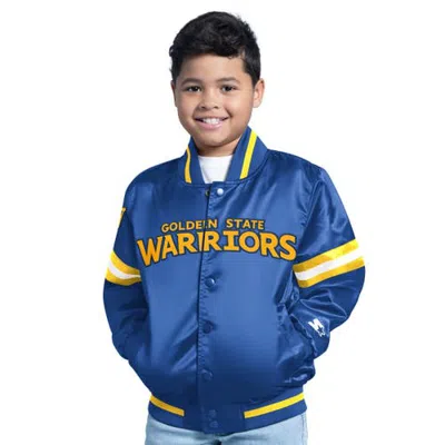 Starter Kids'  Youth Royal Golden State Warriors Scrimmage Full-snap Varsity Jacket In Blue