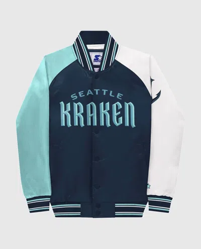 Starter Youth Seattle Kraken Varsity Satin Full-snap  Jacket In Navy In Blue