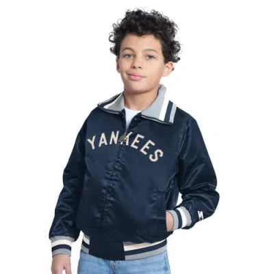 Starter Kids' Youth  Navy New York Yankees The Captain Jr. Cooperstown Collection Full-zip Varsity Jacket In Blue