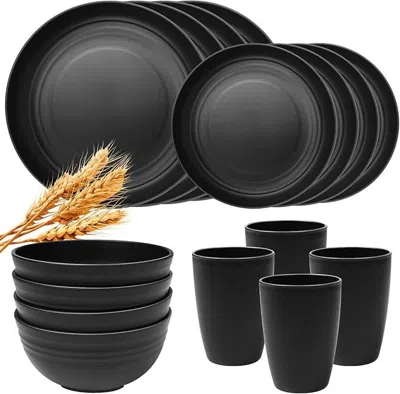 Star-ware Large Kitchen Wheat Straw Dinnerware 16pcs Set Unbreakable Plates And Bowls Indoor Outdoor Kitchen P