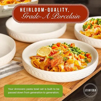 Star-ware Pasta Bowls Set For 4 - Dinner Bowl Plates - Blates - Flat Dinnerware - Large Shallow White Dishes - In Multi