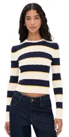 State & Lake Cable Knit Pullover Ivory/navy/yellow In White