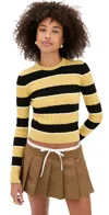 State & Lake Cable Knit Pullover Khaki/black/white In Brown