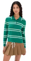 State & Lake Long Sleeve Striped Polo Green/white