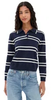 State & Lake Long Sleeve Striped Polo Navy/white In Blue