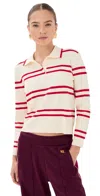 State & Lake Long Sleeve Striped Polo White/red In Multi