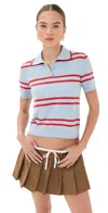 State & Lake Short Sleeve Striped Polo Light Blue/burnt Orange In Gray