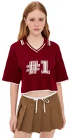 State & Lake V Neck Varsity Jersey Burgundy/white In Multi