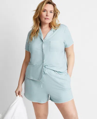 State Of Day Plus Size 2-pc. Fluid Knit Short Pajamas Set, Created For Macy's In Gray Mist