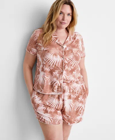 State Of Day Plus Size 2-pc. Fluid Knit Short Pajamas Set, Created For Macy's In Washed Palm