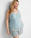 STATE OF DAY PLUS SIZE RIBBED HENLEY SLEEP TANK TOP, CREATED FOR MACY'S