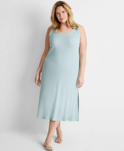 State Of Day Plus Size Ribbed Tank Nightgown, Created For Macy's In Gray Mist