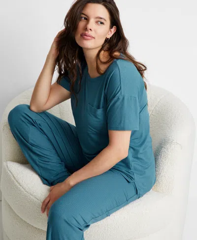 State Of Day Women's 2-pc. Ribbed Short-sleeve Pajamas Set, Created For Macy's In Tapestry