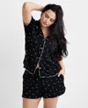 State Of Day Women's 2-pc. Short-sleeve Notched-collar Pajama Set Xs-3x, Exclusively At Macy's In Deep Black