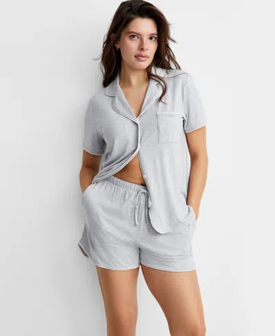 State Of Day Women's 2-pc. Short-sleeve Notched-collar Pajama Set Xs-3x, Exclusively At Macy's In Sleep Grey Heather