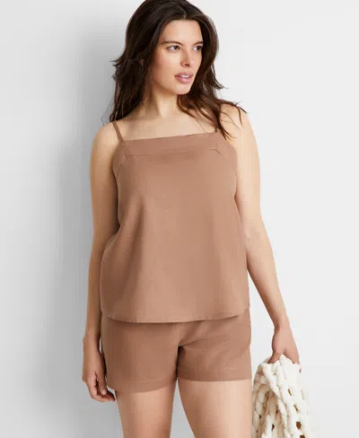 State Of Day Women's 2-pc. Sleeveless Linen Pajamas Set, Created For Macy's In Natural Umber