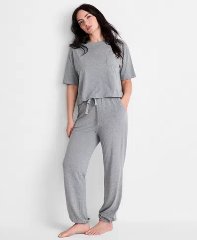 State Of Day Women's 2-piece Short-sleeve T-shirt And Joggers Pajama Set, Macy's Exclusive In Gray