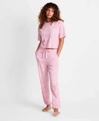 State Of Day Women's 2-piece Short-sleeve T-shirt And Joggers Pajama Set, Macy's Exclusive In Pink