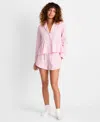State Of Day Women's 2-piece Stripe Long-sleeve Top And Shorts Pajama Set, Macy's Exclusive In Pink