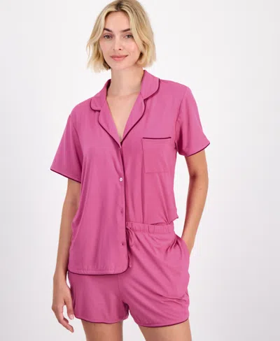 State Of Day Women's 2-pc. Short-sleeve Notched-collar Pajama Set Xs-3x, Created For Macy's In Pink