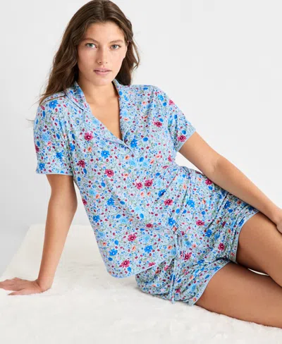 State Of Day Women's 2-pc. Short-sleeve Notched-collar Pajama Set Xs-3x, Created For Macy's In Margot Floral