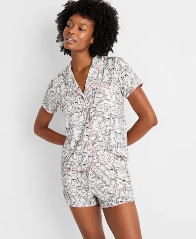 State Of Day Women's 2-pc. Short-sleeve Notched-collar Pajama Set Xs-3x, Created For Macy's In Pup Parade