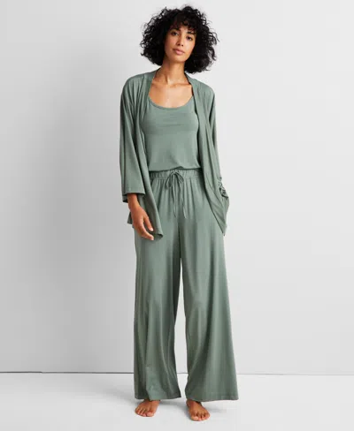 State Of Day Women's 3-piece. Fluid-knit Pajama Set, Created For Macy's In Organic Green