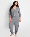 State Of Day Women's 3-piece Long-sleeve Cardigan, Top And Pants Pajama Set, Macy's Exclusive In Gray