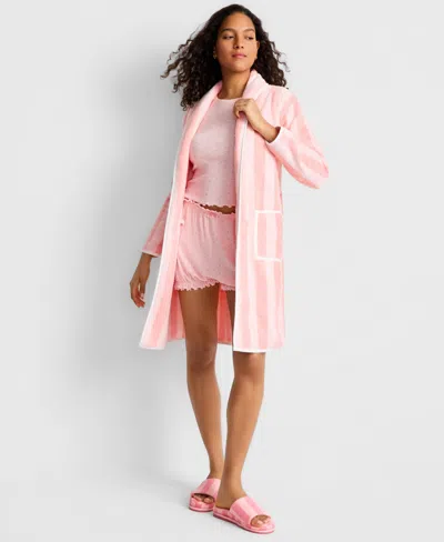 State Of Day Women's Broad Stripe Cotton Robe, Macy's Exclusive In Pink
