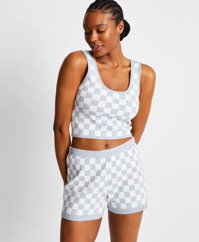 State Of Day Women's Checkered Loungewear Bralette Short Set, Exclusively At Macy's In Blue Blizzard