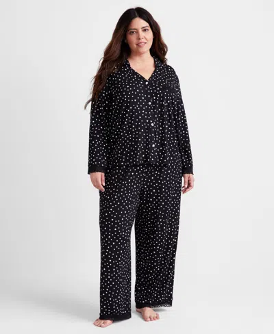 State Of Day Women's Collared Knit Pajama Set, Xs-3x, Created For Macy's In Black Dot