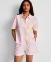State Of Day Women's Colorblocked Striped Boxer Pajama Set, Exclusively At Macy's In Parfait Pink