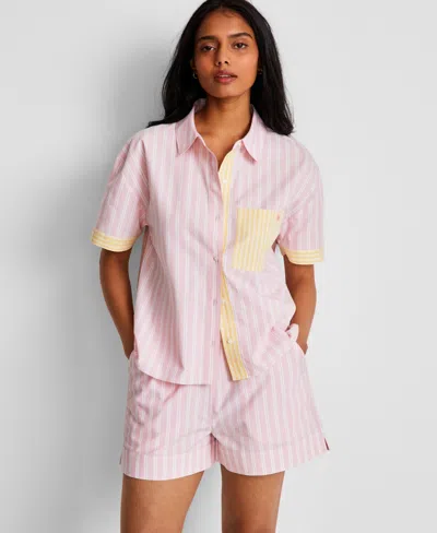 State Of Day Women's Colorblocked Striped Boxer Pajama Set, Exclusively At Macy's In Parfait Pink