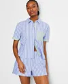State Of Day Women's Colorblocked Striped Boxer Pajama Set, Exclusively At Macy's In Yacht Blue