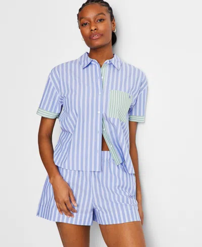State Of Day Women's Colorblocked Striped Boxer Pajama Set, Exclusively At Macy's In Yacht Blue
