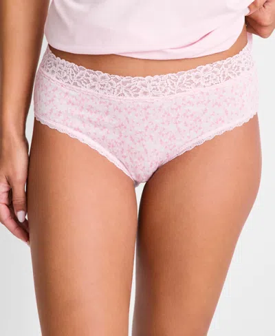State Of Day Women's Cotton Blend Lace-trim Hipster Underwear, Created For Macy's In Pink