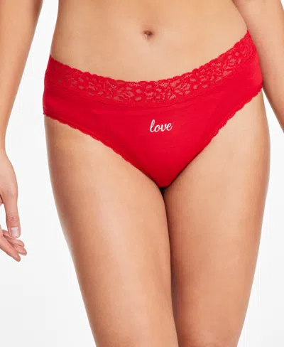 State Of Day Women's Cotton Blend Lace-trim Hipster Underwear, Created For Macy's In Love Tango Red