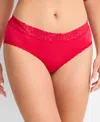 State Of Day Women's Cotton Blend Lace-trim Hipster Underwear, Created For Macy's In Red