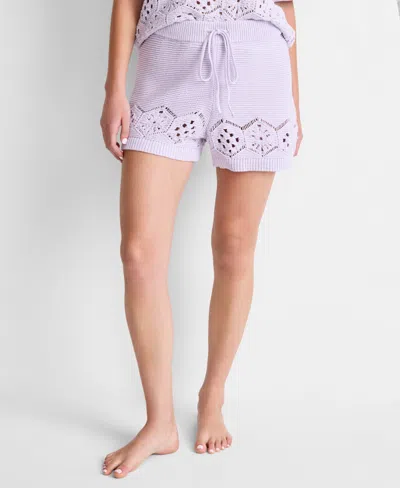 State Of Day Women's Drawstring-waist Crochet Shorts, Macy's Exclusive In Purple