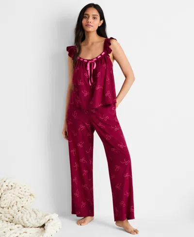 State Of Day Women's Flannel Tank And Pant Pajama Set, Macy's Exclusive In Red