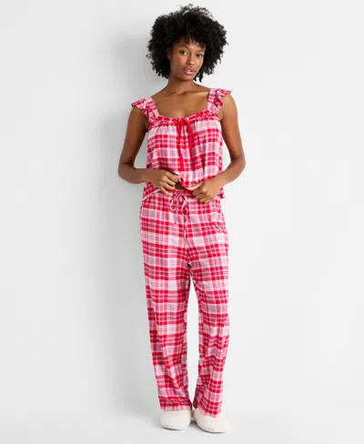 State Of Day Women's Flannel Tank And Pant Pajama Set, Macy's Exclusive In Pink