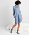 State Of Day Women's Fluid-knit Collared Sleepshirt Xs-3x, Created For Macy's In Storm Cloud