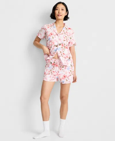 State Of Day Women's Fluid Knit Notched-collar Pajama Set Xs-3x, Exclusively At Macy's In Multi